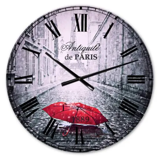 Designart 'Eiffel View From Paris Street French Country Wall Clock {1}