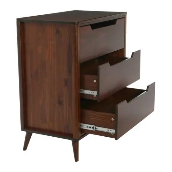 Hello Honey&reg; 37.5" Yume Mid Century Modern Solid Wood 3-Drawer Dresser Chest Walnut Finish {5}