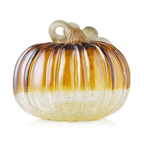 Glitzhome&reg; Crackle Glass Short Pumpkin, Amber {14}