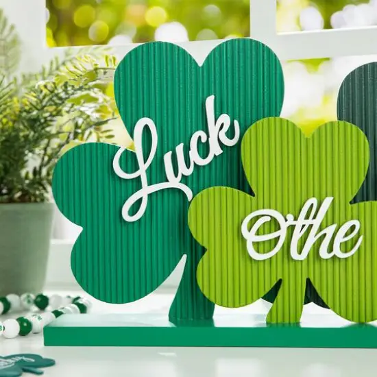 Glitzhome&reg; 16" St. Patrick's Wooden Shamrocks Table D&eacute;cor {4}