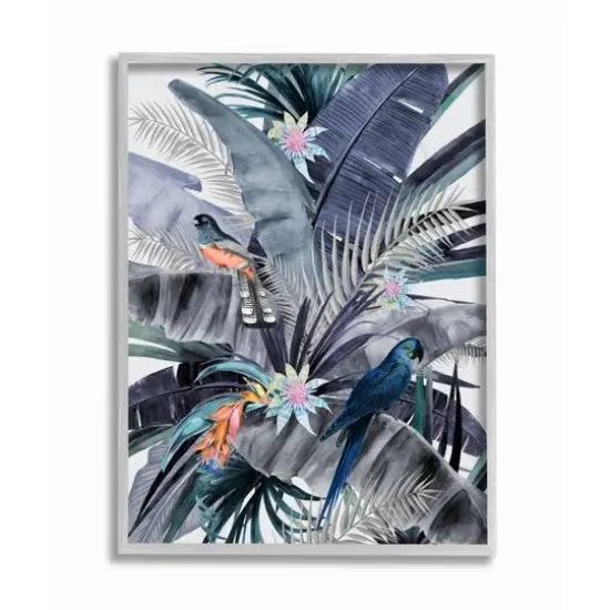 Stupell Industries Tropical Jungle Birds with Gray Frame Wall Accent {1}