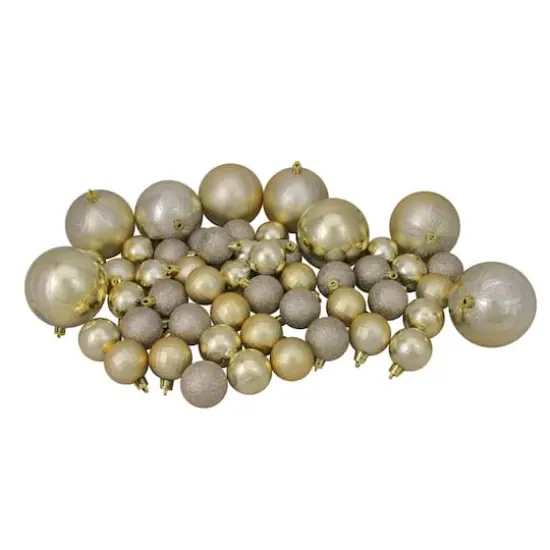 125ct. Champagne Gold Shatterproof 4-Finish Christmas Ornaments {1}