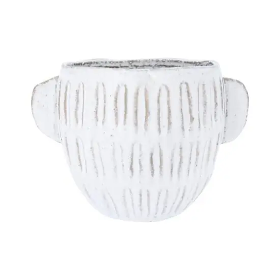 6.5" Glazed Embossed Stoneware Planter  {3}