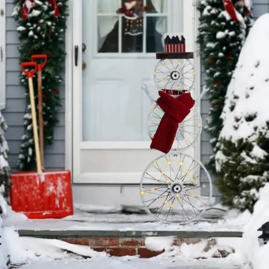 Glitzhome&reg; 34" Lighted LED Metal Snowman Porch D&eacute;cor {4}