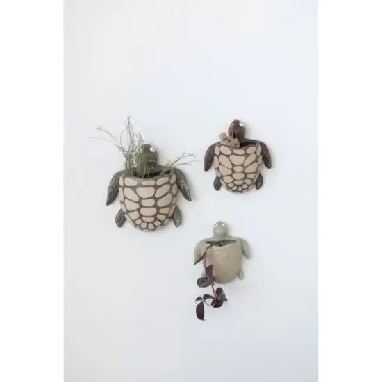 Hello Honey&reg; 8" Brown Stoneware Turtle Wall Planter {3}