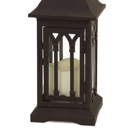 13" Black Metal Lantern with LED Candle {3}