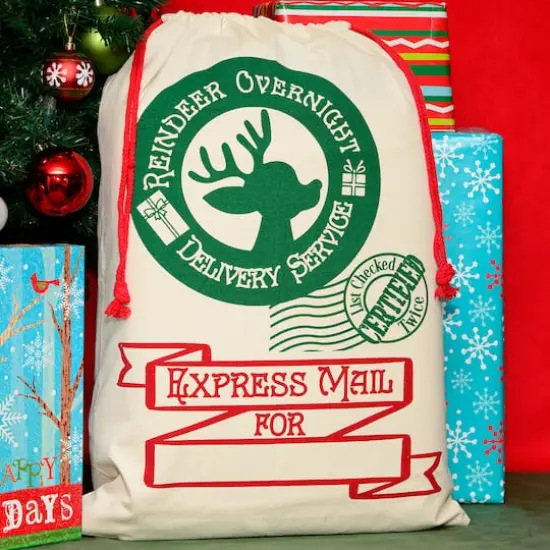 Personality Case&trade; 19" x 26" Reindeer Overnight Cotton Christmas Drawstring Bag {3}