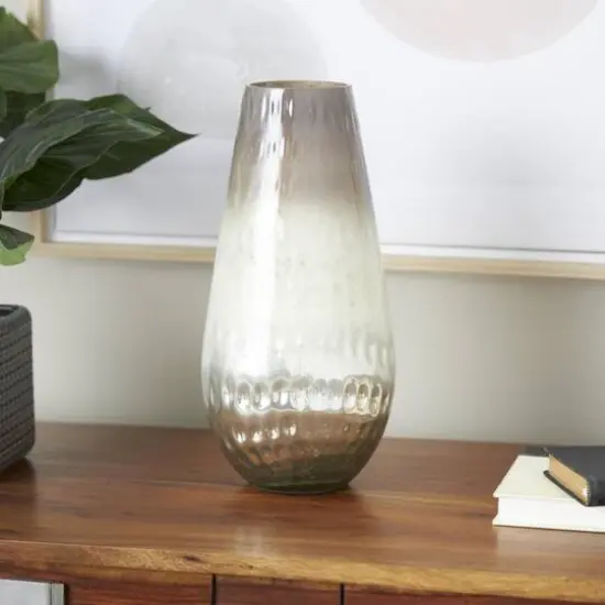 12.25" Brown Glass Ombre Vase with Spotted Concaved Details & Speckled Accents {9}