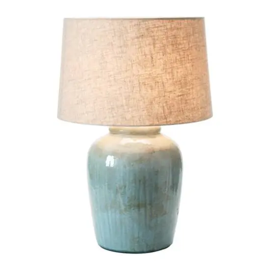 Hello Honey® 25" Aqua Reactive Glass Coastal Stoneware Table Lamp with Linen Shade {8}
