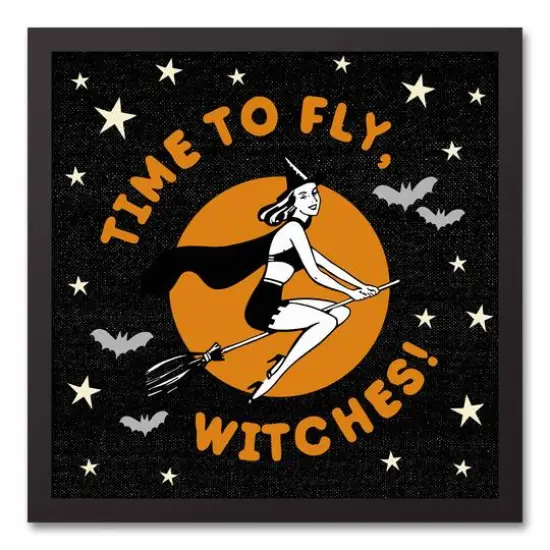 Time to Fly Witches 16" x 16" Black Framed Canvas {1}