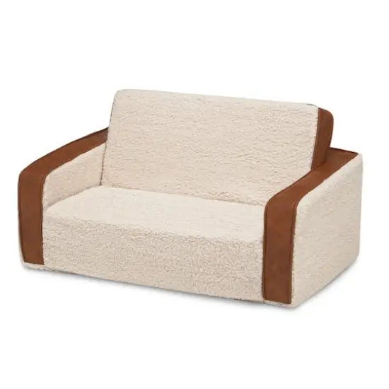  Sherpa Flip Out Sofa With Brown Leather {3}