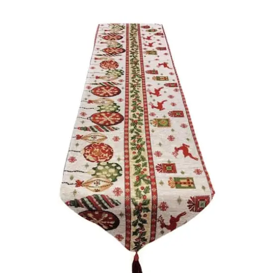 Wizardi 13.75" x 67" Christmas Table Runner with Holiday Icons {1}