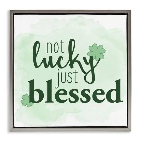Stupell Industries Just Blessed Green Shamrocks Floater Framed Art Gray {1}