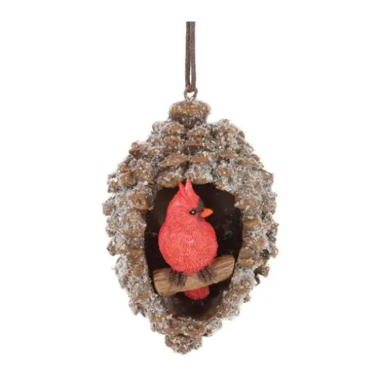 6" Frosted Pinecone Cardinal Ornaments, 6ct. {3}