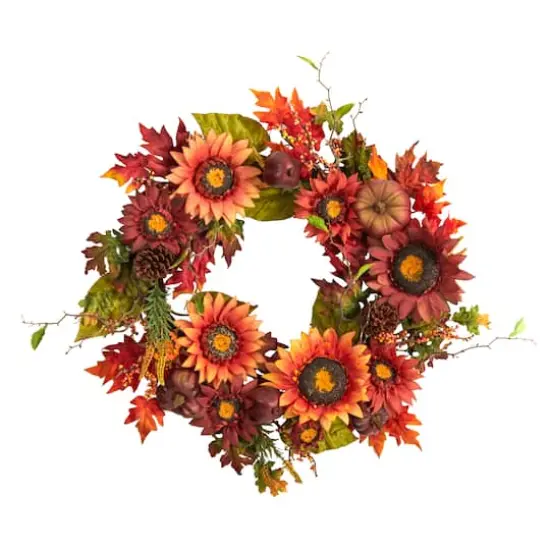 24" Sunflower, Pumpkin, Pinecone & Berries Fall Artificial Wreath {1}