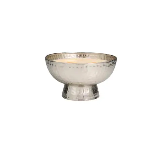 White Wax Jasmine Scented Candle with Elevated Wide Hammered Silver Container {5}