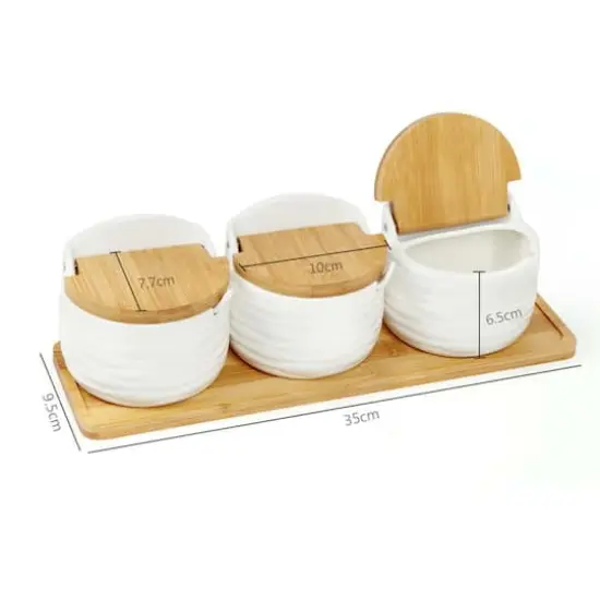 NEX&trade; White Ceramic Sugar Bowl Set with Bamboo Lids & Spoon {3}