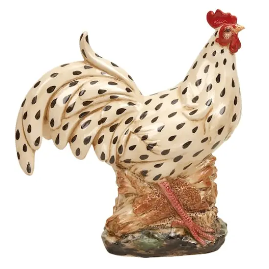 14" Beige Ceramic Farmhouse Rooster Garden Sculpture {1}