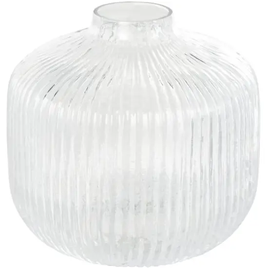 8.5" Clear Short Round Ribbed Glass Vase {1}