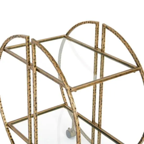 Hello Honey&reg; Modern Hammered Brass Round Bar Cart {6}