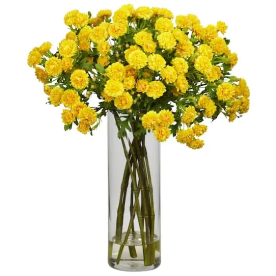 17" Golden Yellow Flower Arrangement in Glass Cylinder Vase {1}