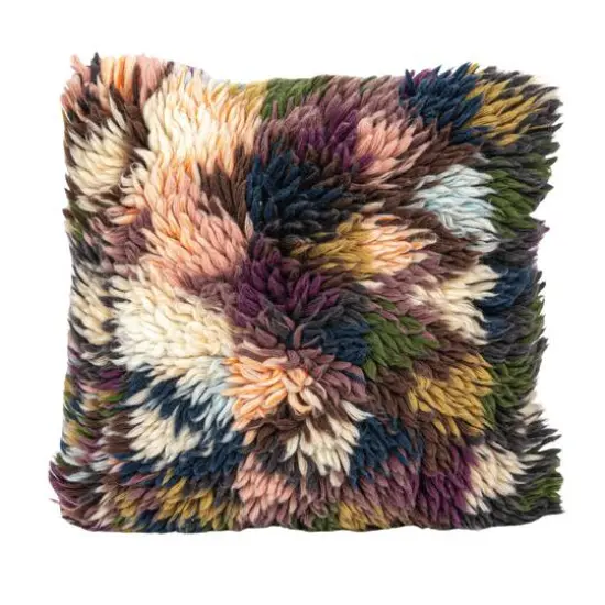 Hello Honey&reg; 20" Multicolored Woven Wool Shag Pillow {9}