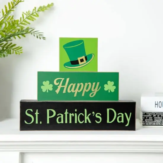 Glitzhome&reg; 9.5" St. Patrick's Wooden Block Table Sign {3}