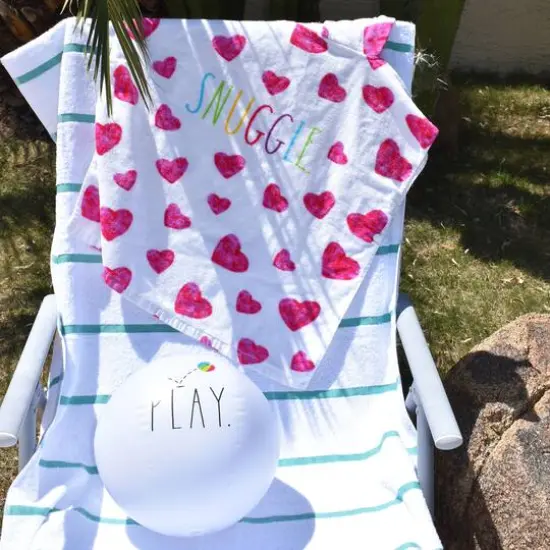 Rae Dunn Snuggle Hearts Kids Hooded Towel & Beach Ball Set {6}