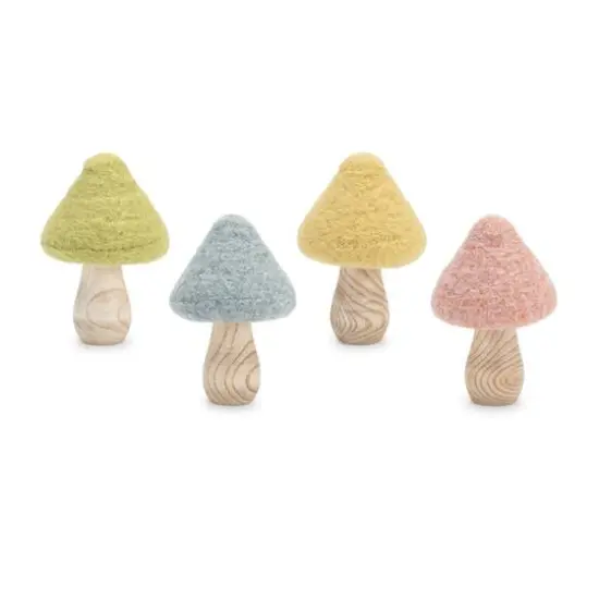 4.25" Felt & Wood Mushroom D&eacute;cor Set {4}