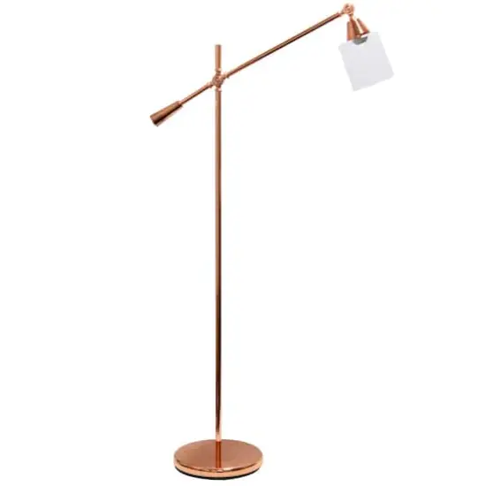 Lalia Home 4.6ft. Swing Arm Floor Lamp with Glass Cylindrical Shade Rose Gold {1}
