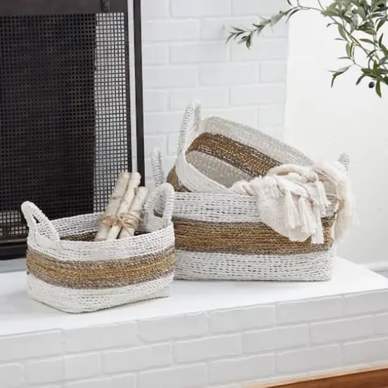 White & Brown Nesting Storage Basket Set {6}