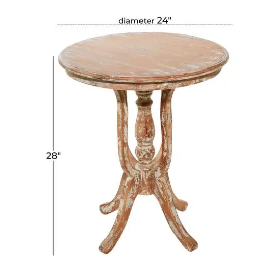 24" Brown Chinese Fir Farmhouse Accent Table {5}