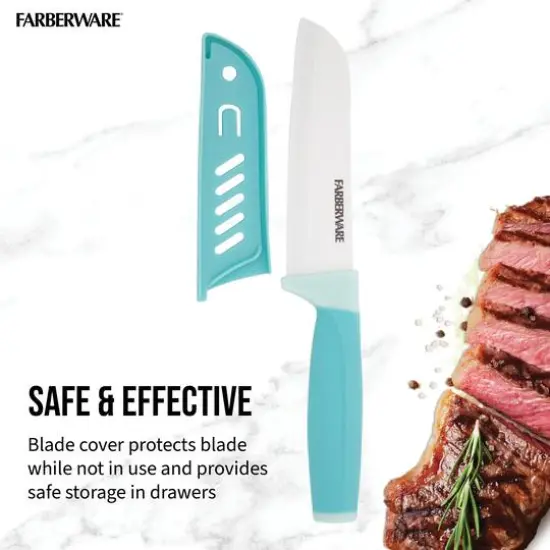 Farberware 5" Aqua Ceramic Santoku Knife with Sheath {4}