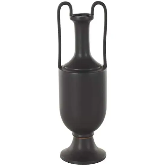 20.25" Black Ceramic Fluted Urn Shaped Vase with Arch Handles {1}