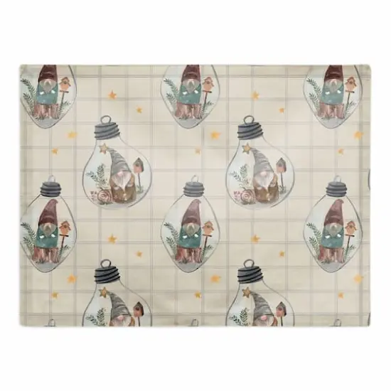 Cream & Gray Check Gnome Globe Pattern Cotton Twill Placemat {1}