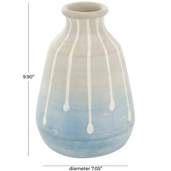 10" Blue & Gray Ceramic Abstract Ombre Drip Vase {8}
