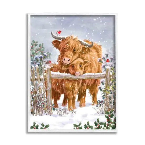 Stupell Industries Winter Cattle Cuddling Snow Scene Framed Giclee Art White {1}