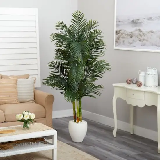 6ft. Golden Cane Artificial Palm Tree in White Planter {5}