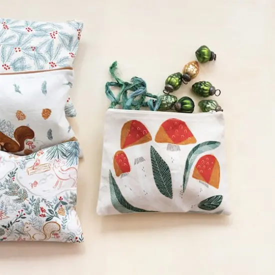 Hello Honey® Cotton Printed Zip Pouch Set with Woodland Flora & Fauna Patterns {4}