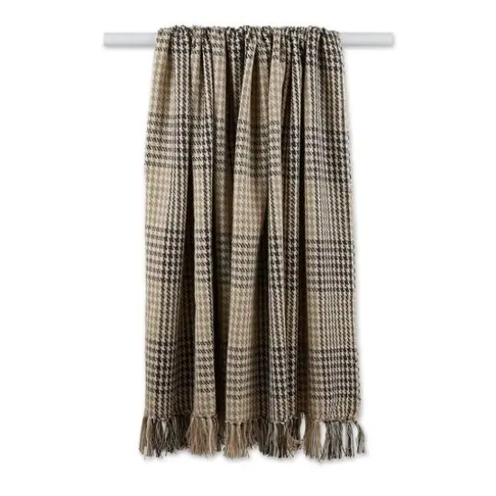 DII&reg; Dark Brown & Stone Houndstooth Plaid Throw {6}