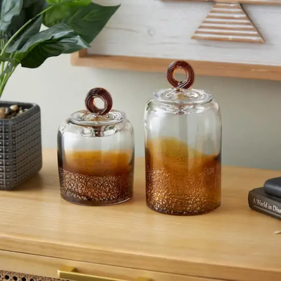 Handmade Glass Decorative Jar Set Brown {3}
