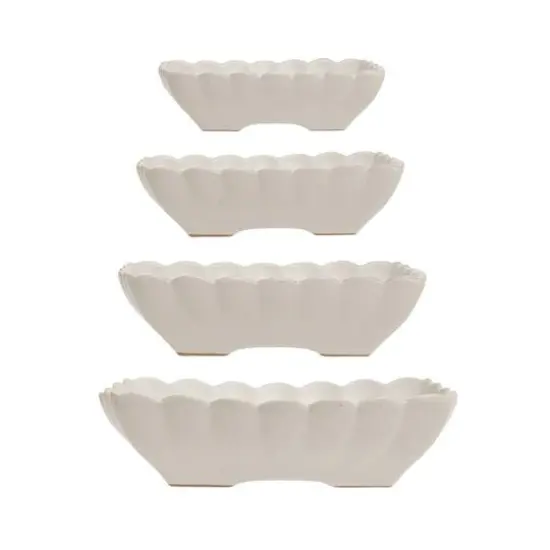 Hello Honey&reg; Matte White Square Stoneware Scalloped Edge Serving Dish Set {11}
