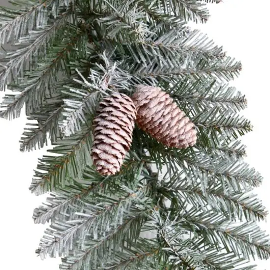 3ft. White LED Lights Geometric Diamond Christmas Frosted Wreath With Pinecones {6}