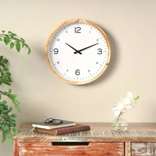 16" Light Brown Framed Wall Clock {3}