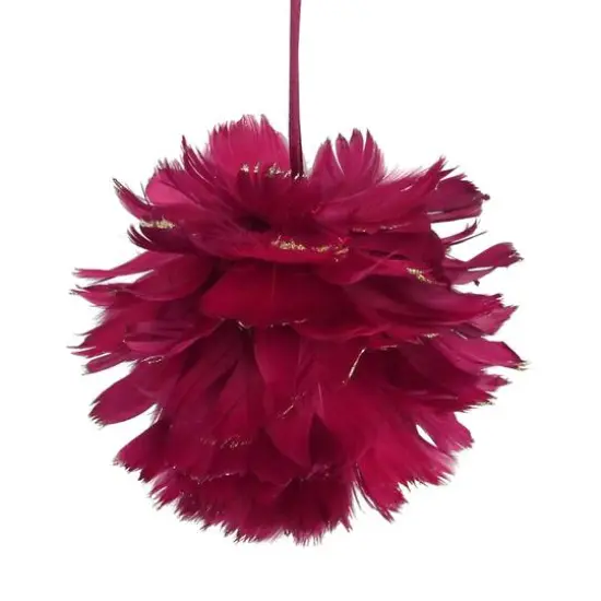 5.5" Pink & Gold Glitter Tipped Feather Ball Ornament {1}
