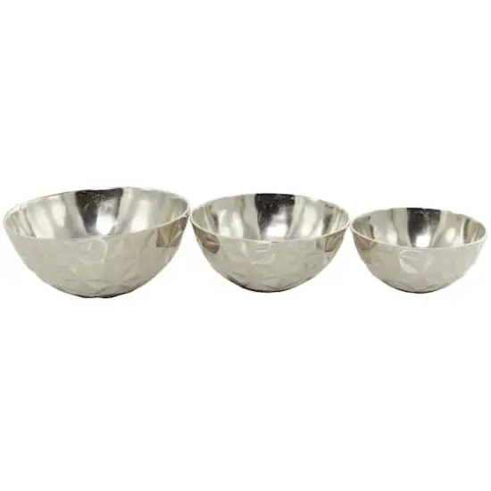 Metal Faceted Decorative Bowl Set Silver {1}