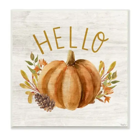 Stupell Industries Hello Pumpkin Autumn Pinecone Orange Brown Fall Seasonal,12" x 12" {1}
