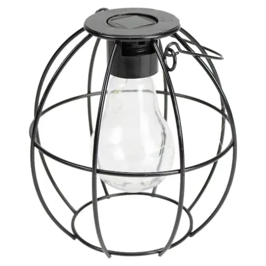 6" Black Geometric Outdoor Hanging Solar Lantern with Handle {4}