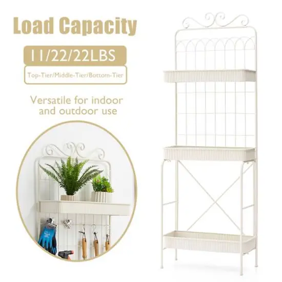 Glitzhome&reg; 68" 3-Tier White Metal Shelf Planter Stand {7}