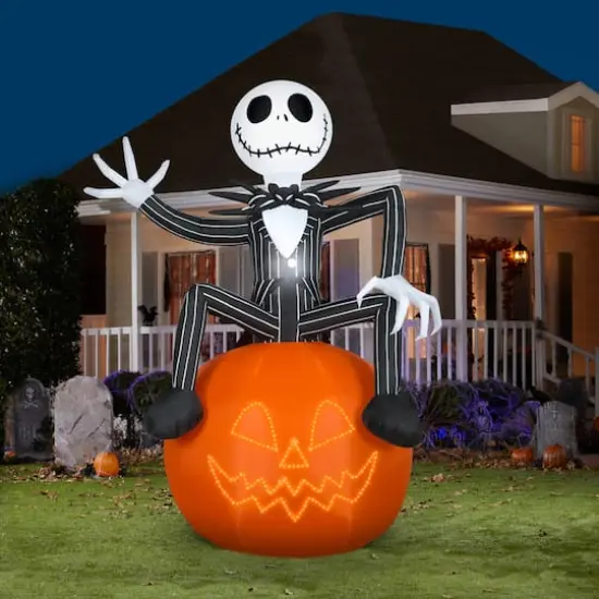 10ft. Lightshow Airblown&reg; Micro Lights Inflatable Jack Skellington on Pumpkin {5}